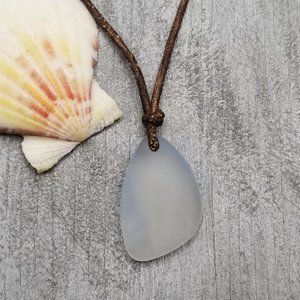 Moonstone Sea Glass Leather Cord Necklace Unisex Jewelry Gift